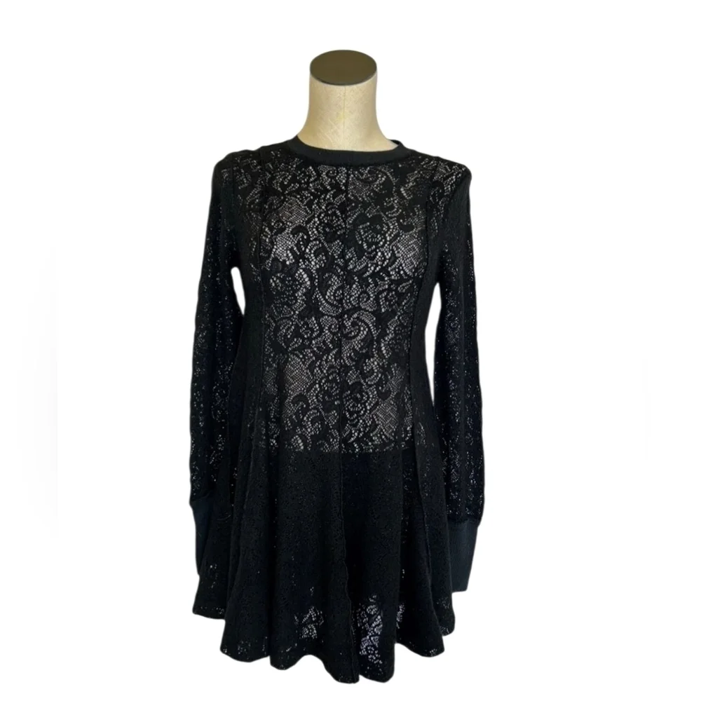 FREE PEOPLE COFFEE IN THE MORNING TUNIC DRESS UNCONVENTIONAL LACE SZ XS